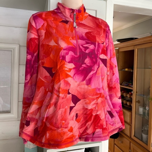 NWT Talbots Vibrant Floral Pink and Orange Quarter-Zip Pullover Medium - Picture 4 of 15